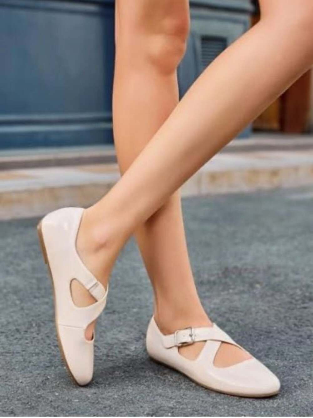 Coutgo Women’s Cream Mary Jane Flats Size 8 – Comfort Casual Ballet Shoes